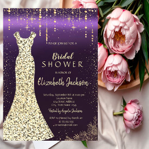 Gold Sequins Dress,Confetti Purple Bridal Shower Invitation