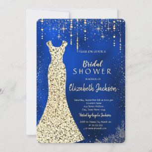 Gold Sequins Dress,Confetti Royal Blue Bridal Invitation