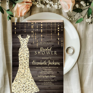 Gold Sequins Dress,Confetti Wood Bridal Showe Invitation