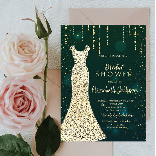 Gold Sequins Dress,Green Bridal Shower Invitation