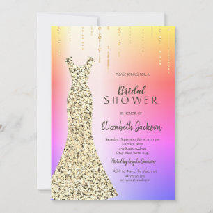 Gold Sequins Dress Ombre Bridal Shower Invitation