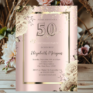 Gold Sequins,Flowers Rose Gold 50th Birthday  Invitation
