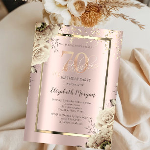 Gold Sequins,Flowers Rose Gold 70th Birthday   Invitation