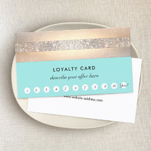 Gold Sequins Turquoise Loyalty 10 Punch Spa Salon Card