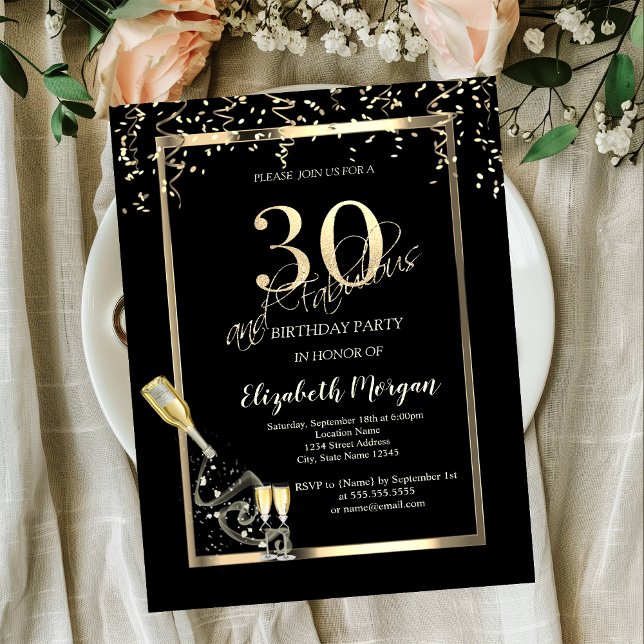 Gold Sequins,Wine Glass Bottle 30th Birthday   Invitation (Creator Uploaded)