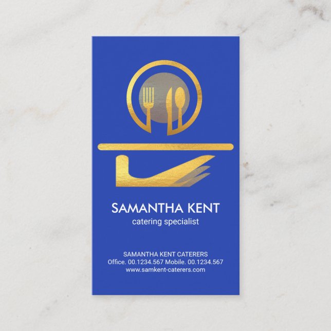 Gold Serving Dish Cutlery Bright Blue Butler Business Card (Front)