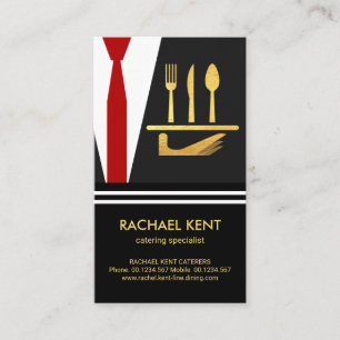 Gold Serving Plate Cutlery Butler's Tuxedo Suit Business Card