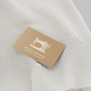 Gold Sewing Machine Seamstress Beige Business Card