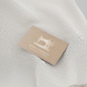 Gold Sewing Machine Seamstress Beige Linen Business Card
