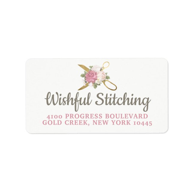 Gold Sewing Scissors & Shabby Chic Floral  Address Label (Front)