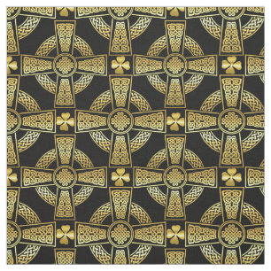 Gold Shamrock/Celtic cross/braided knot design Fabric