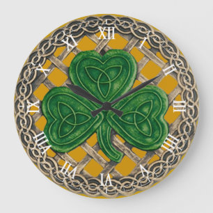 Gold Shamrock & Celtic Knots Roman Numeral Clock