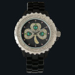 GOLD SHAMROCK JEWEL EMERALD GREEN HEARTS,Gemstones Watch<br><div class="desc">Elegant green Shamrock jewel with gems for St.Paddy's Day,  .Digital graphic elaboration by Bulgan Lumini .</div>