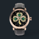 GOLD SHAMROCK JEWEL EMERALD GREEN HEARTS,Gemstones Watch<br><div class="desc">Elegant green Shamrock jewel with gems for St.Paddy's Day,  .Digital graphic elaboration by Bulgan Lumini .</div>