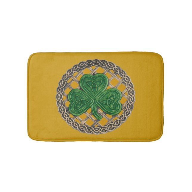 Gold Shamrock On Celtic Knots Bath Mat (Front)