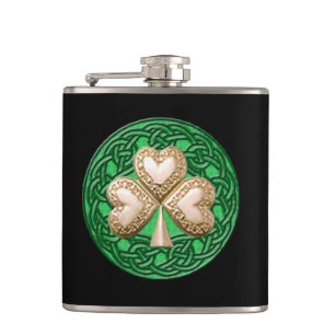 Gold Shamrock On Celtic Knots Flask