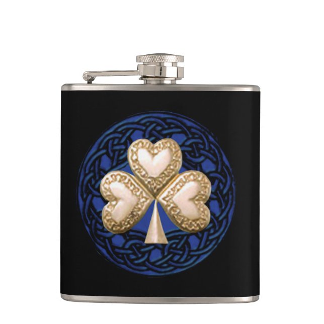 Gold Shamrock On Celtic Knots Flask (Front)