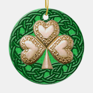 Gold Shamrock On Celtic Knots Ornament