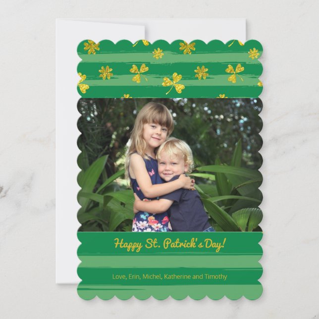 Gold Shamrocks Photo St. Patrick's Day Card (Front)