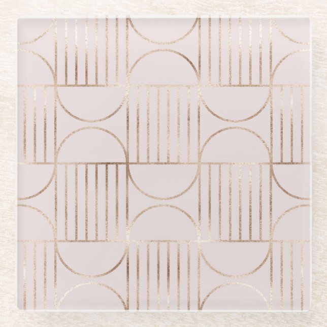 Gold shapes: mid-century modern pattern. glass coaster (Front)