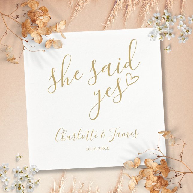 Gold She Said Yes Engagement Party Love Heart Napkin (Gold She Said Yes Engagement Party Love Heart Napkins)