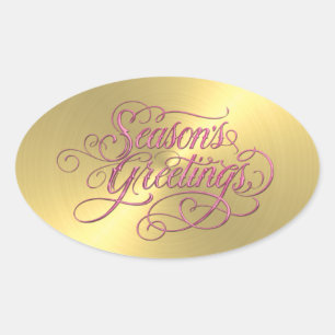 Gold Sheen Pink Season's Greetings Sticker