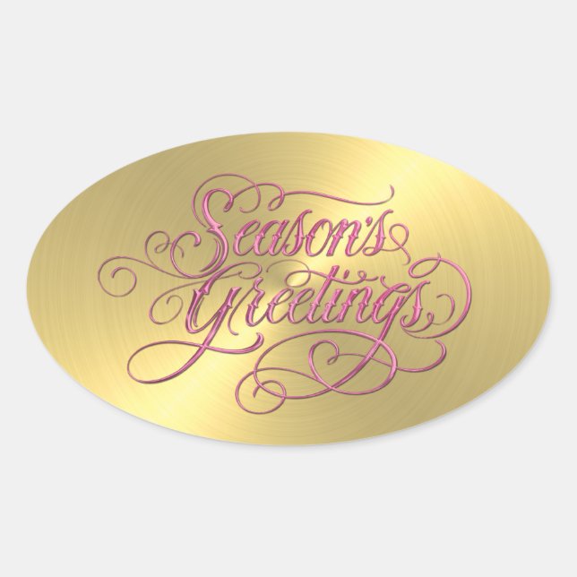 Gold Sheen Pink Season's Greetings Sticker (Front)