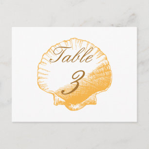 Gold Shells Beach Wedding Table Number Cards