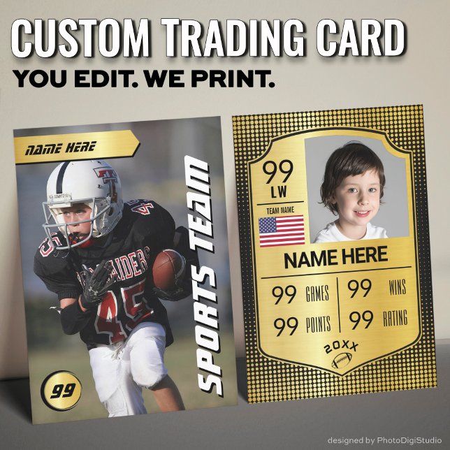 Gold Shield Football Trading Card Player Cards (Custom Football Trading Card, Gold Shield Player Card)