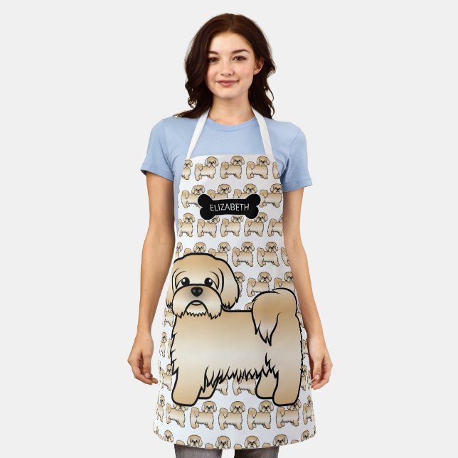 Gold Shih Tzu Cute Cartoon Dog & Name Apron (Worn)