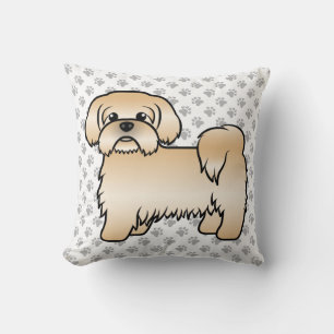Gold Shih Tzu Cute Cartoon Dog & Paws Cushion