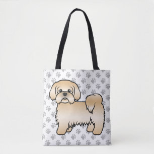 Gold Shih Tzu Cute Cartoon Dog & Paws Tote Bag