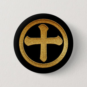 Gold Shimazu Juji Kamon 6 Cm Round Badge