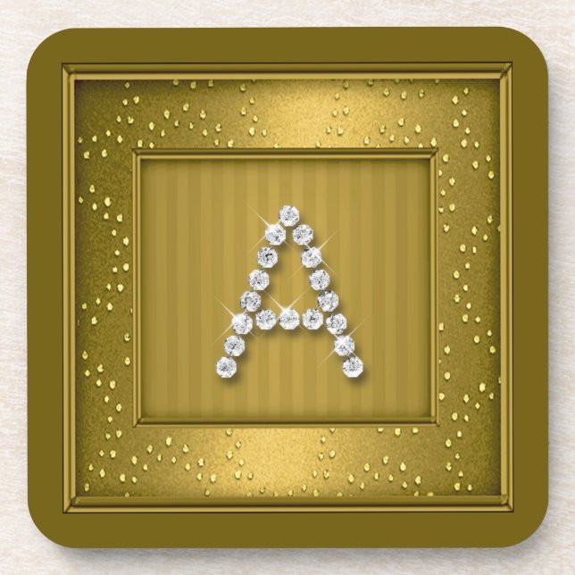 Gold Shimmer and Sparkle Mongram Coaster (Front)