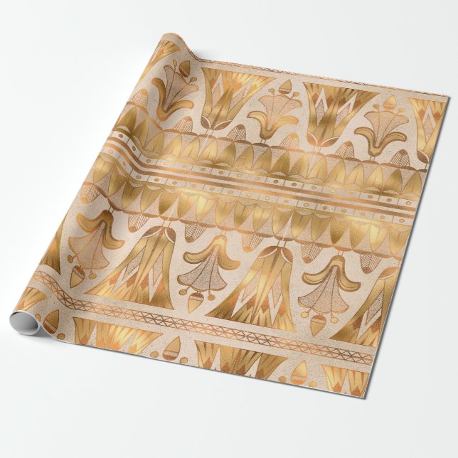 Gold Shimmer Art Deco Wrapping Paper (Unrolled)