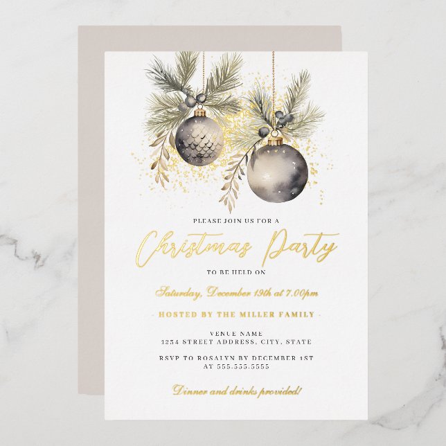 Gold Shimmer Baubles Christmas Party       (Front/Back)