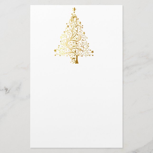 Gold Shimmer Christmas Tree Stationery (Front)