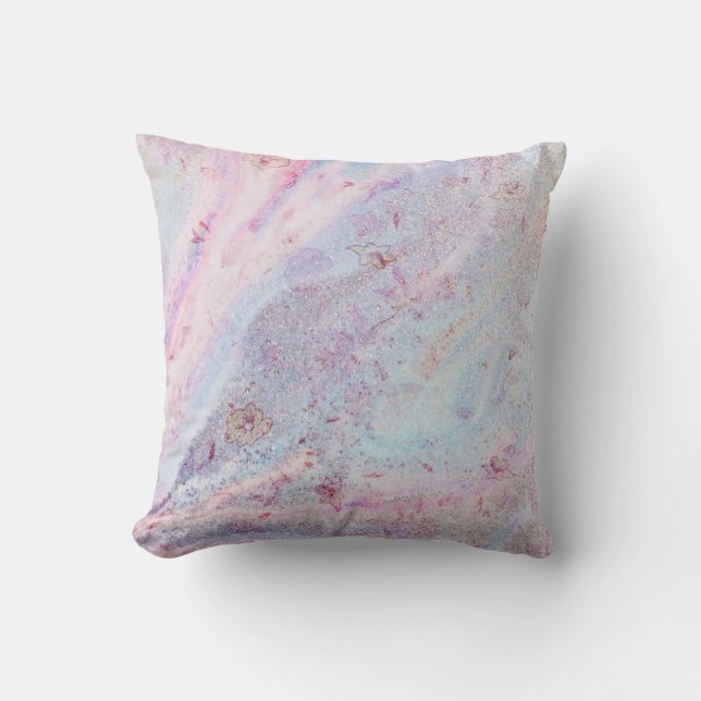 Gold Shimmer Glitter Metallic Marble Faux Pastel Cushion (Front)