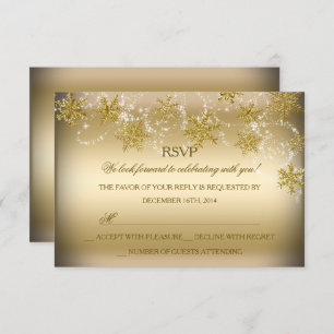 Gold Shimmer Snowflake Christmas Holiday RSVP Invitation