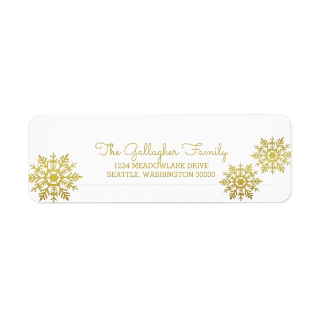 Gold Shimmering Chic Snowflake Holiday Return Address Label (Front)