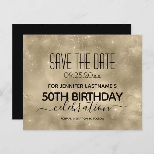 Gold Shine 50th Birthday Save the Date Budget (Front/Back)