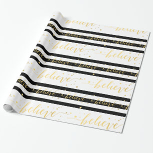 Gold Shine Believe   Holiday Wrapping Paper