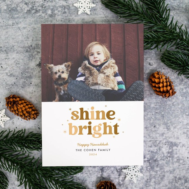 Gold Shine Bright Hanukkah Photo Card (Creator Uploaded)