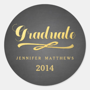 Gold Shine Chalkboard Graduation Round Stickers