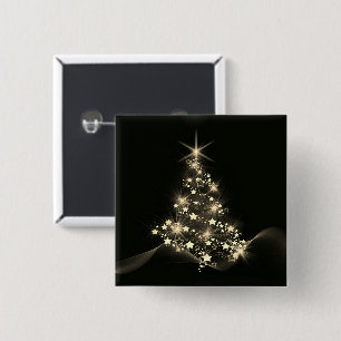 Gold Shine of Stars on Christmas Tree Dark 15 Cm Square Badge