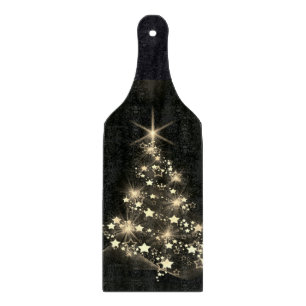 Gold Shine of Stars on Christmas Tree Dark  Cutting Board