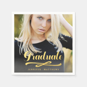 Gold Shine Photo Graduation Party Paper Napkins