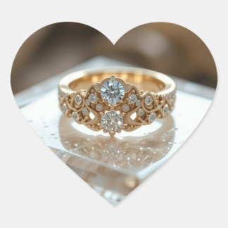 gold shinning diamond ring heart sticker