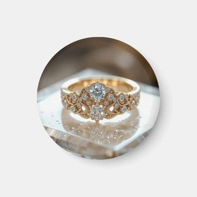 gold shinning diamond ring magnet (Front)
