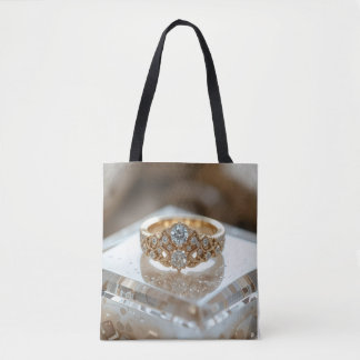 gold shinning diamond ring tote bag